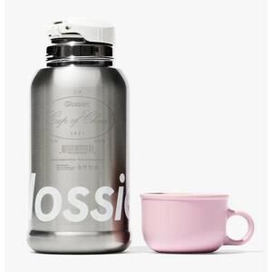 Glossier Holiday 16 oz Stainless Steel Tumbler Thermos Pink Silver New